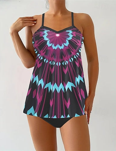 Tankini Two Piece Swimsuit V Neck Swimwear Swimwear Yellow Royal Blue Breathable Quick Dry Lightweight Sleeveless - Swimming Surfing Beach Summer Spring