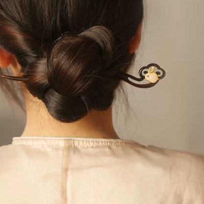 Sandalwood Rabbit Hairpin | Auspicious Cloud Chinese Hairpin