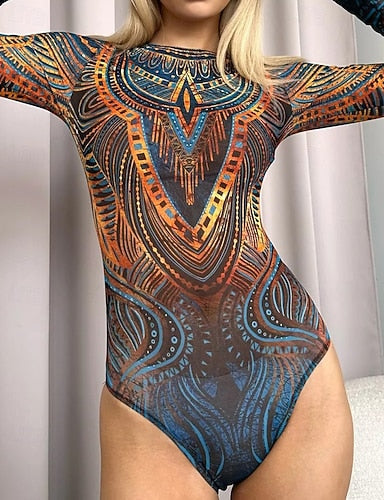 Rash Guard Bathing Suit One Piece Swimsuits Graphic Mesh Uv Protection Breathable Long Sleeve Swimwear Surfing Beach Vacation Spring