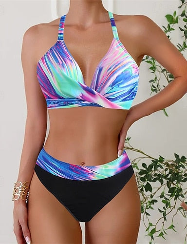 Tankini Two Piece Swimsuit V Neck Racerback Swimwear Swimwear Pink Blue Breathable Quick Dry Lightweight Sleeveless - Swimming Surfing Beach Summer Spring