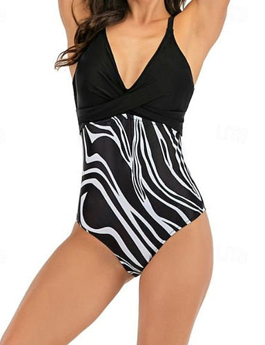 Bathing Suit Swimsuits One Pieces Stripes Uv Protection Elastic Sleeveless Swimwear Swimsuit Surfing Diving Swimming Summer