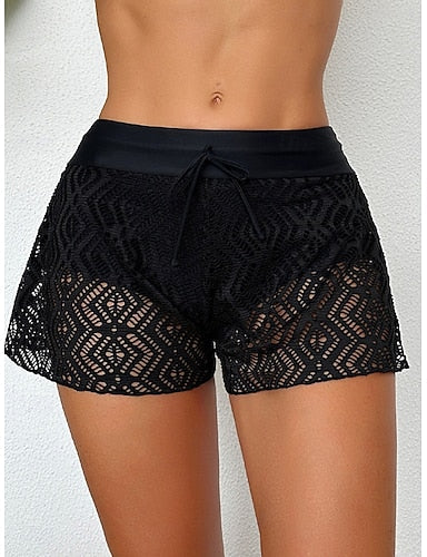 Swimwear Stretchy Boxer Shorts Swimsuit Mesh High Waist Vacation Beach Wear Color Sleeveless Bathing Suits