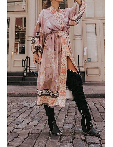 Swimwear Cover Up Swimsuit Tie Front Tropical Beach Wear Flower V Wire Long Sleeve Bathing Suits