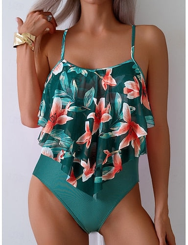 Tankini 2 Piece Swimsuit Leopard Briefs Tummy Control High Waist Slim Backless Vacation Beach Wear Scoop Neck Sleeveless Bathing Suits