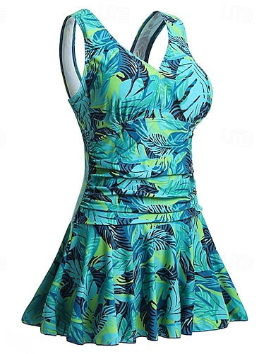 Print Swimsuit Swim Dress One Pieces Printed Ultra Light (ul) Tummy Control Elastic Sleeveless Swimwear Surfing Snorkeling Summer