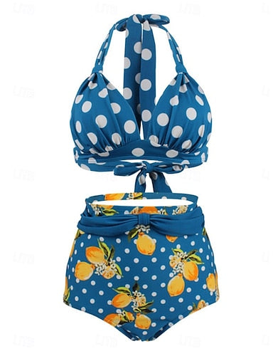 Swimwear Bikini 2 Piece Briefs Swimsuit Slim Backless Vacation Beach Wear Halter Neck Sleeveless Bathing Suits