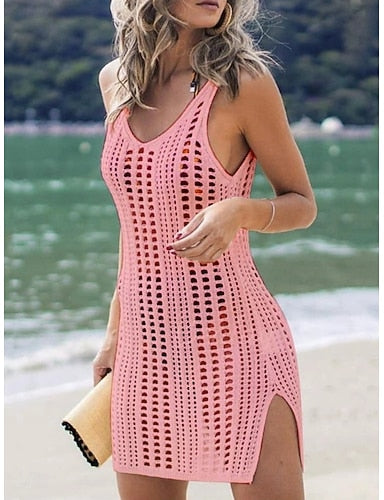 Cover Up Swimsuit Dress Cut Out Vacation Beach Wear Color V Neck Sleeveless Bathing Suits
