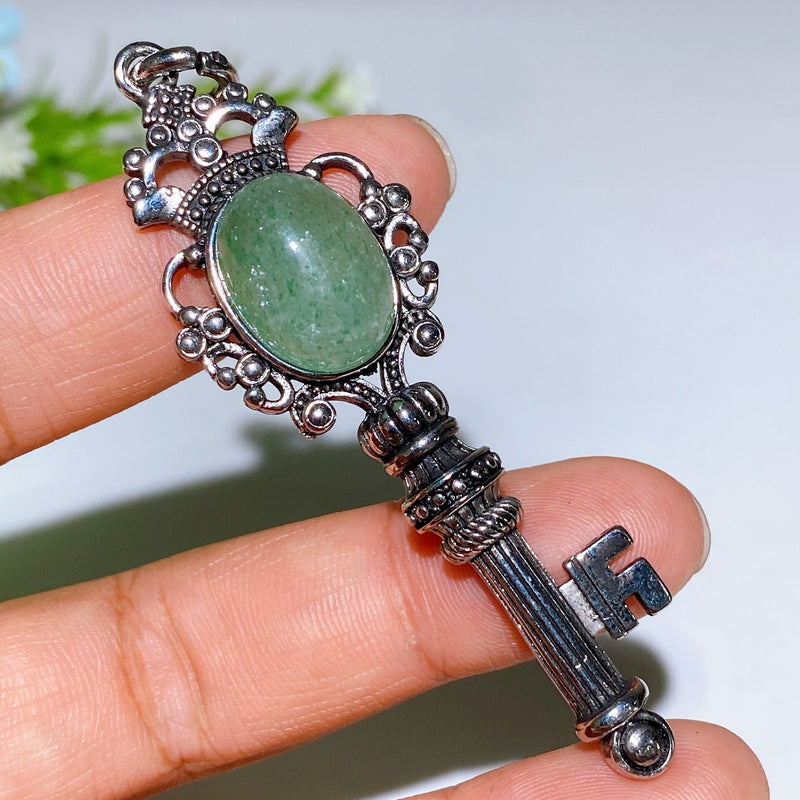 Silver Crystal Key Pendant With Healing Gemstones 65mm