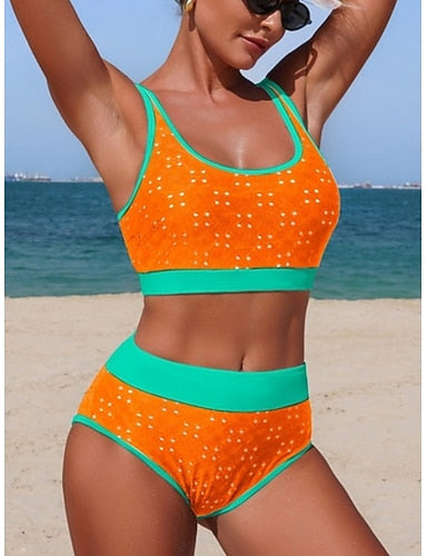 Swimwear One Piece Tankini Monokini High Waist Swimsuit Tummy Control High Waist Slim Backless Vacation Beach Wear Graphic U Neck Sleeveless Bathing Suits