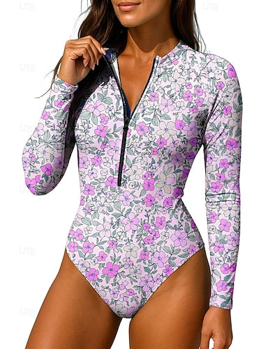 Rash Guard Swimsuit Zip Up Upf50+ Quick Dry Lightweight Long Sleeve Bodysuit Swim Shirt Surfing Beach Water Sports Summer