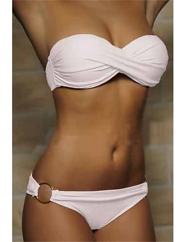 Swimwear Bikini 2 Piece Cheeky Swimsuit Ruched 2 Piece Open Back Beach Wear Plain Pure Color Strapless Sleeveless Bathing Suits