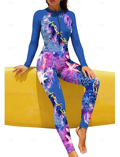 Regular Rash Guard Full Body Rash Guard Bathing Suit Leopard Ocean With Built in Bra Front Zip Uv Sun Protection Full Coverage Upf50+ Long Sleeve Full Body Swimwear Surfing Canoeing Beach
