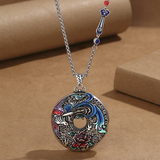 Spiritual Phoenix Peony Protection Necklace 60cm