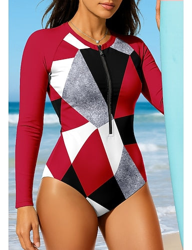Standard Regular Rash Guard Geometry Upf50+ Uv Protection Quick Dry Long Sleeve Bodysuit Swim Shirt Surfing Canoeing Beach Summer