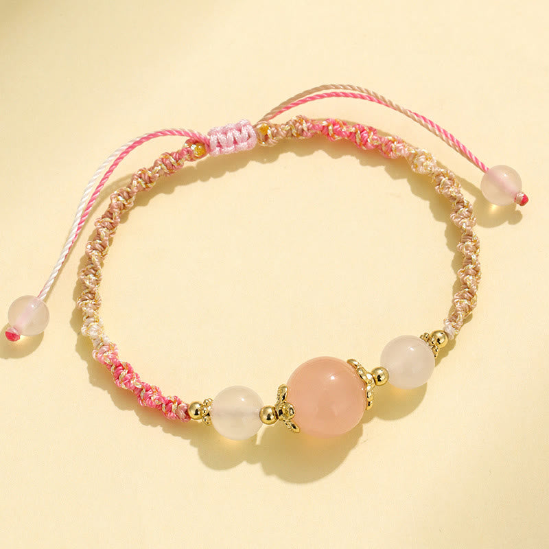 Strawberry Quartz Healing Bracelet With Pink Crystal & White Agate 12mm
