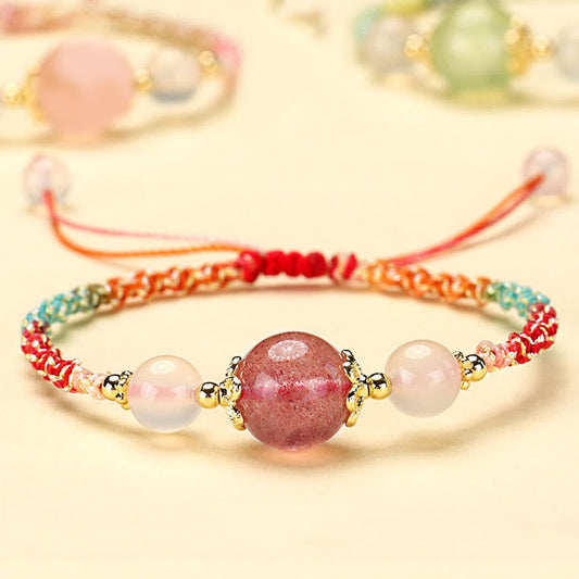 Strawberry Quartz Healing Bracelet With Pink Crystal & White Agate 12mm
