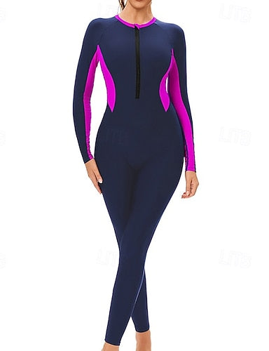 Rash Guard Bathing Suit One Piece Swimsuit Patchwork Zip Up Uv Sun Protection Upf50+ Long Sleeve Swimwear Surfing Swimming Spring