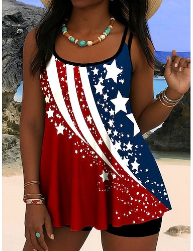 Swimwear Tankini 2 Piece Cheeky Swimsuit Tummy Control High Waist Slim Backless Vacation Beach Wear Graphic Paisley Round Neck Sleeveless Bathing Suits