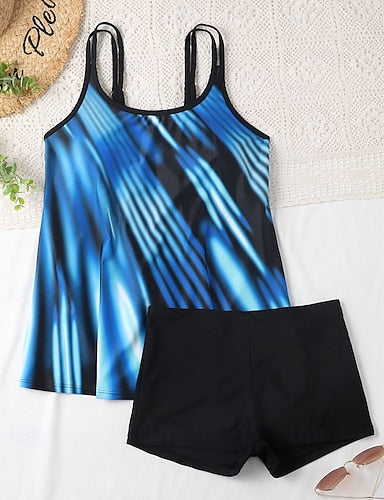 Bathing Suit Tankini 2 Pieces Printed Ultra Light (ul) Elastic Sleeveless Swimwear Surfing Snorkeling Summer