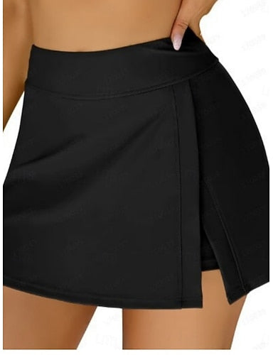 Swimwear Stretchy Boxer Shorts Skirt Swimsuit High Waist Vacation Beach Wear Color Sleeveless Bathing Suits