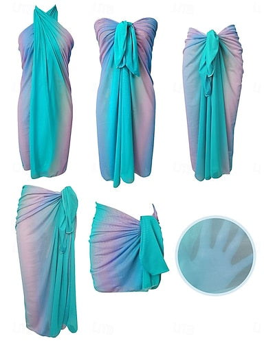 Swimwear Cover Up Wrap Skirt Swimsuit Ruched Vacation Beach Wear Ombre Strapless Sleeveless Bathing Suits