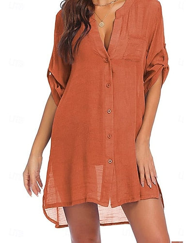 Mini Dress White Dress Beach Dress Black Dress Cover Up Classic Daily Outdoor Beach Loose Fit Plain Half Sleeve V Neck Blue Black White Army Green Summer Spring
