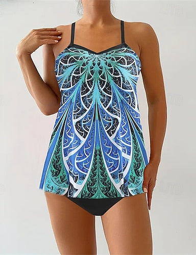 Tankini Two Piece Swimsuit V Neck Swimwear Swimwear Yellow Royal Blue Breathable Quick Dry Lightweight Sleeveless - Swimming Surfing Beach Summer Spring