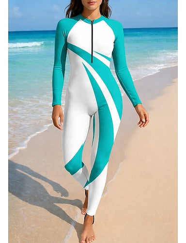 Rash Guard Front Zip Upf50+ Quick Dry Lightweight Long Sleeve Bodysuit Swim Shirt Surfing Beach Water Sports Summer