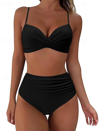 Bathing Suit Swimsuits High Waisted Bikini Colored Uv Protection Elastic Sleeveless Swimwear Swimsuit Surfing Diving Swimming Summer