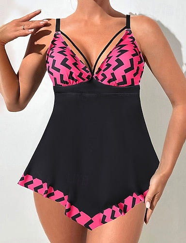Swimwear 2 Piece Cheeky Swimsuit Backless Vacation Beach Wear Graphic V Neck Sleeveless Bathing Suits