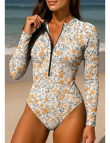 Rash Guard Swimsuit Zip Up Upf50+ Quick Dry Lightweight Long Sleeve Bodysuit Swim Shirt Surfing Beach Water Sports Summer