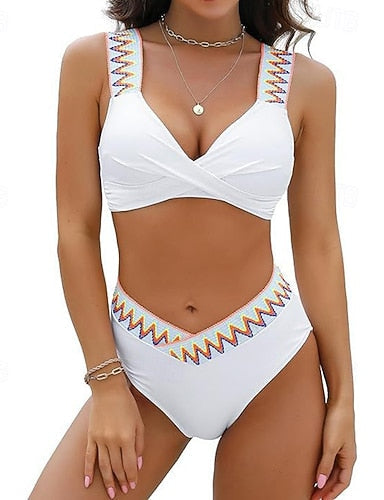 Two Piece Swimsuit High Waisted Ruched Bikini Elastic Sleeveless Swimwear Surfing Beach Vacation Summer