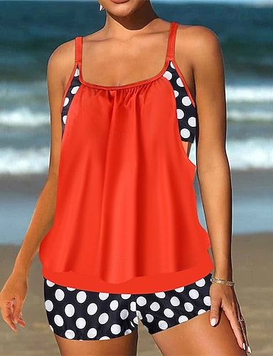 Tankini Two Piece Swimsuit Racerback Swimwear Spot Swimwear Black Red Breathable Quick Dry Lightweight Sleeveless - Swimming Surfing Beach Summer Spring