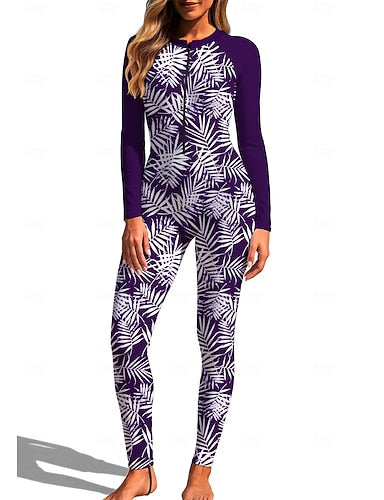 Regular Rash Guard Full Body Rash Guard One Piece Surfing Suit Tropical Zip Up With Built in Bra Front Zip Uv Sun Protection Full Coverage Upf50+ Long Sleeve Full Body Swimwear