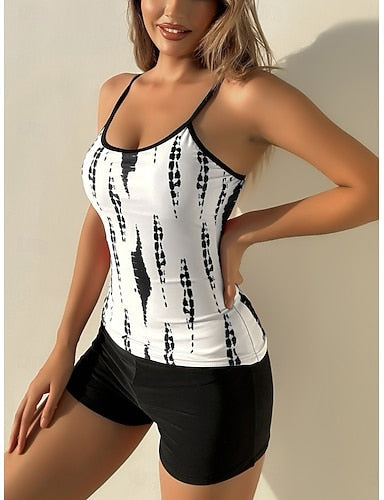 Tankini 2 Piece Swimsuit Ruched High Waist Tummy Control High Waist Slim Backless Vacation Beach Wear U Neck Sleeveless Bathing Suits