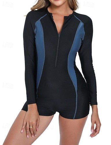 Rash Guard Bathing Suit Swimsuits Patchwork Zip Up Ultra Light (ul) Uv Protection Elastic Long Sleeve Swimwear Surfing Snorkeling Spring