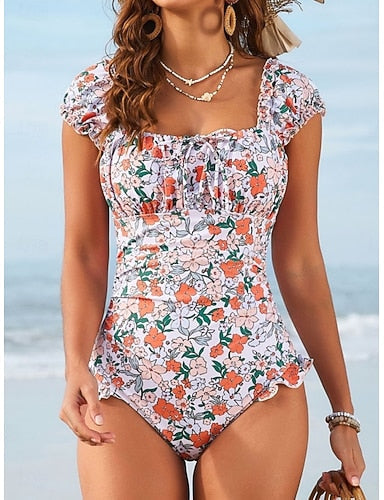 Swimwear One Piece Monokini Swimsuit Tummy Control High Waist Slim Backless Vacation Scoop Neck Sleeveless Bathing Suits