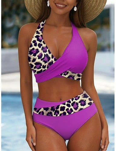 Bikini 2 Piece Swimsuit Leopard Stylish Graphic Sleeveless Bathing Suits