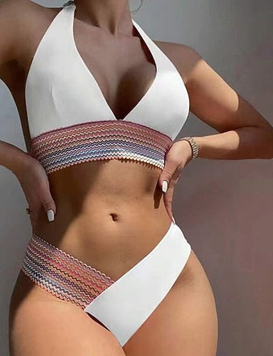 Bikini Sets Bathing Suit Swimwear Colored Swimwear Black White Breathable Sleeveless - Surfing Beach Swimming Summer