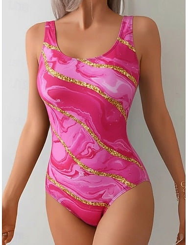 Swimwear One Piece Skirt Swimsuit Vacation Ombre Graphic Sleeveless Bathing Suits