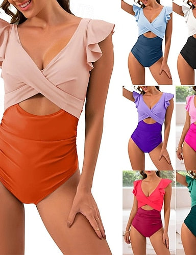 One Piece Swimsuit Open Back Cut Out Swimwear Patchwork Swimwear Black Pink Breathable Quick Dry Sleeveless - Swimming Surfing Snorkeling Summer