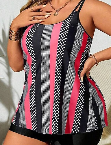 Bathing Suit 2 Pieces Swimsuits Stripes Ultra Light (ul) Tummy Control Elastic Sleeveless Swimwear Surfing Snorkeling Summer