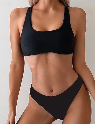 Bikini Sets Bathing Suit 2 Pieces Colored Brief Leg Quick Dry Elastic Sleeveless Swimwear Swimsuit Surfing Beach Swimming Summer