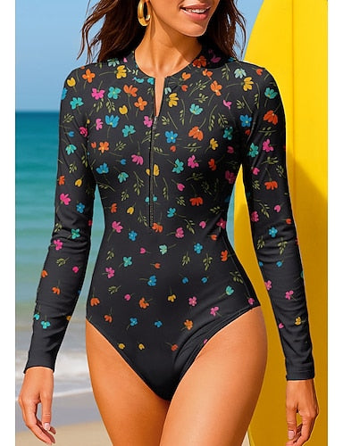 Standard Regular Rash Guard Bathing Suit One Piece Swimsuit Gradient With Built in Bra Upf50+ Uv Protection Stretchy Long Sleeve Swimwear Bodysuit Surfing Beach Water Sports Summer