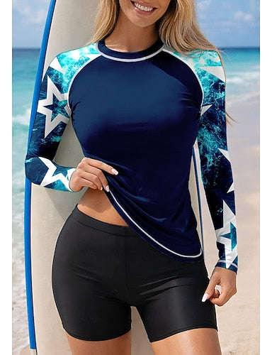 Rash Guard Swimsuit Rash Guard Tankini Swimsuits Geometric 2 Piece Removable Pad Boyleg Uv Sun Protection Upf50+ Uv Protection Long Sleeve Swimwear Sun Shirt Surfing Canoeing Water Sports