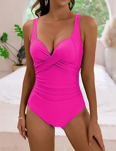 Bathing Suit Swimsuits One Pieces Colored V Neck Lightweight Stretchy Elastic Sleeveless Swimwear Surfing Beach Vacation Summer