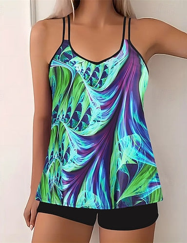 Tankini Two Piece Swimsuit Racerback Swimwear Swimwear Sky Blue Purple Breathable Quick Dry Lightweight Sleeveless - Swimming Surfing Beach Summer Spring