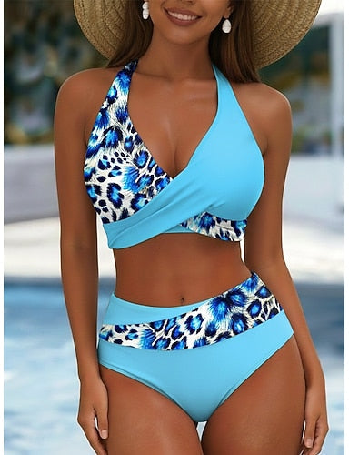 Bikini 2 Piece Swimsuit Leopard Stylish Graphic Sleeveless Bathing Suits