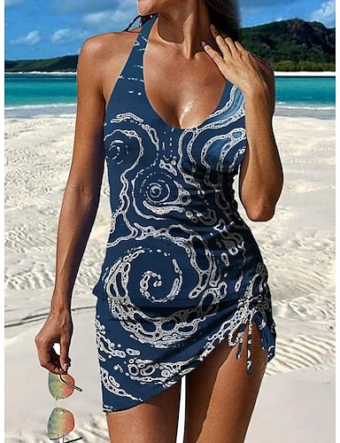 Swimwear One Piece Skirt Swimsuit Vacation Graphic Sleeveless Bathing Suits