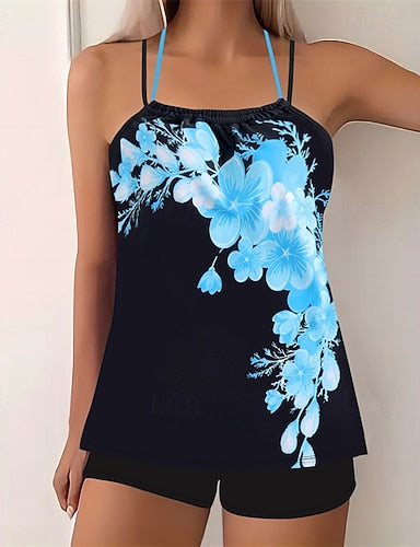 Tankini Two Piece Swimsuit Backless Criss Cross Swimwear Swimwear Pink Sky Blue Breathable Quick Dry Lightweight Sleeveless - Swimming Surfing Beach Summer Spring